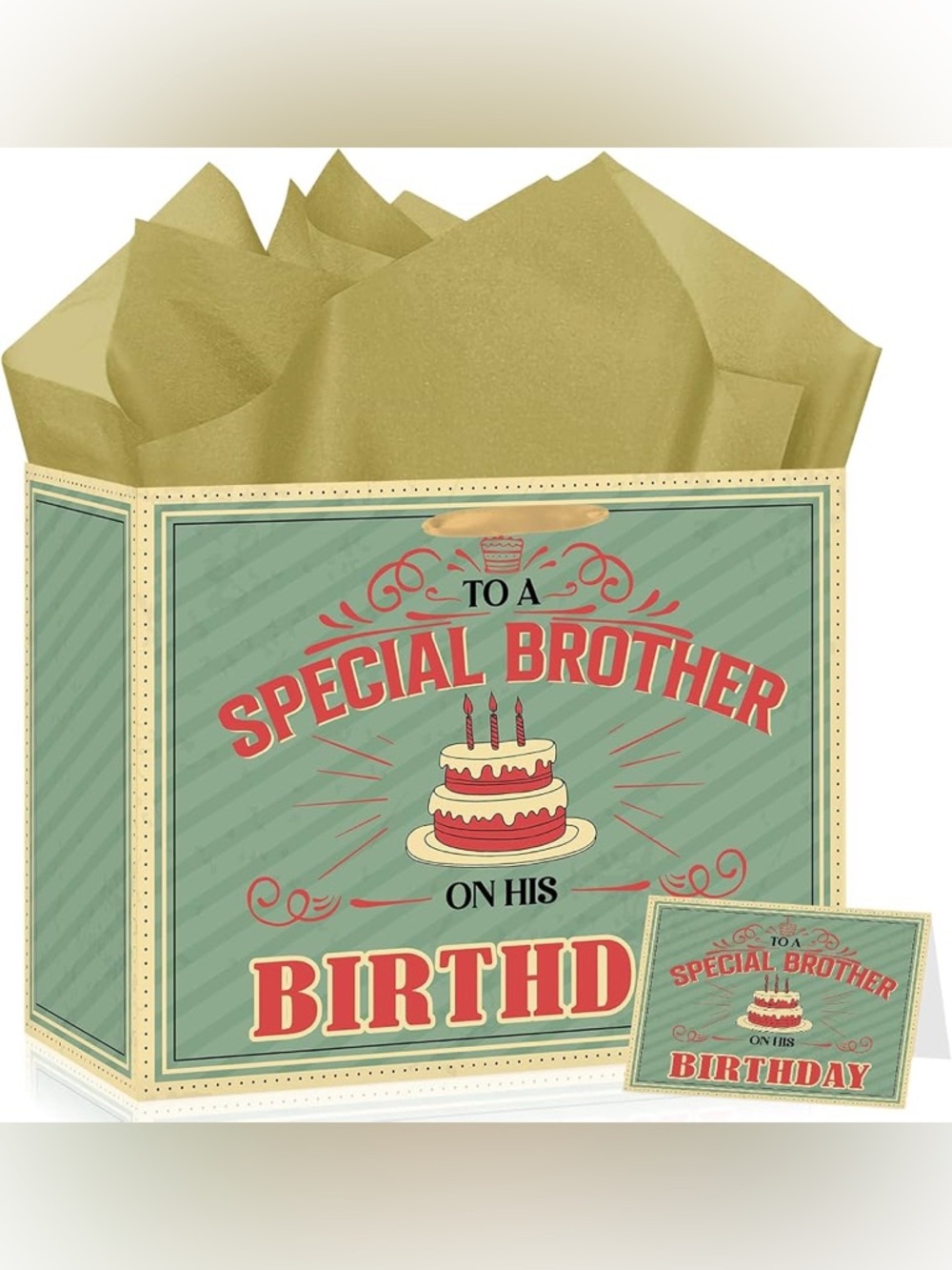 Special Brother Birthday Gift Bag with Gold Tissue